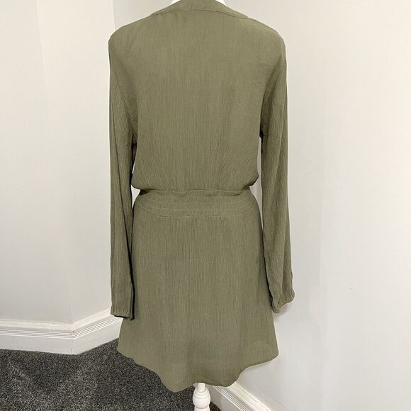Zara Dress Womens Size Medium Embroidered Lined Khaki Green Long Sleeve Mini - Picture 5 of 11
